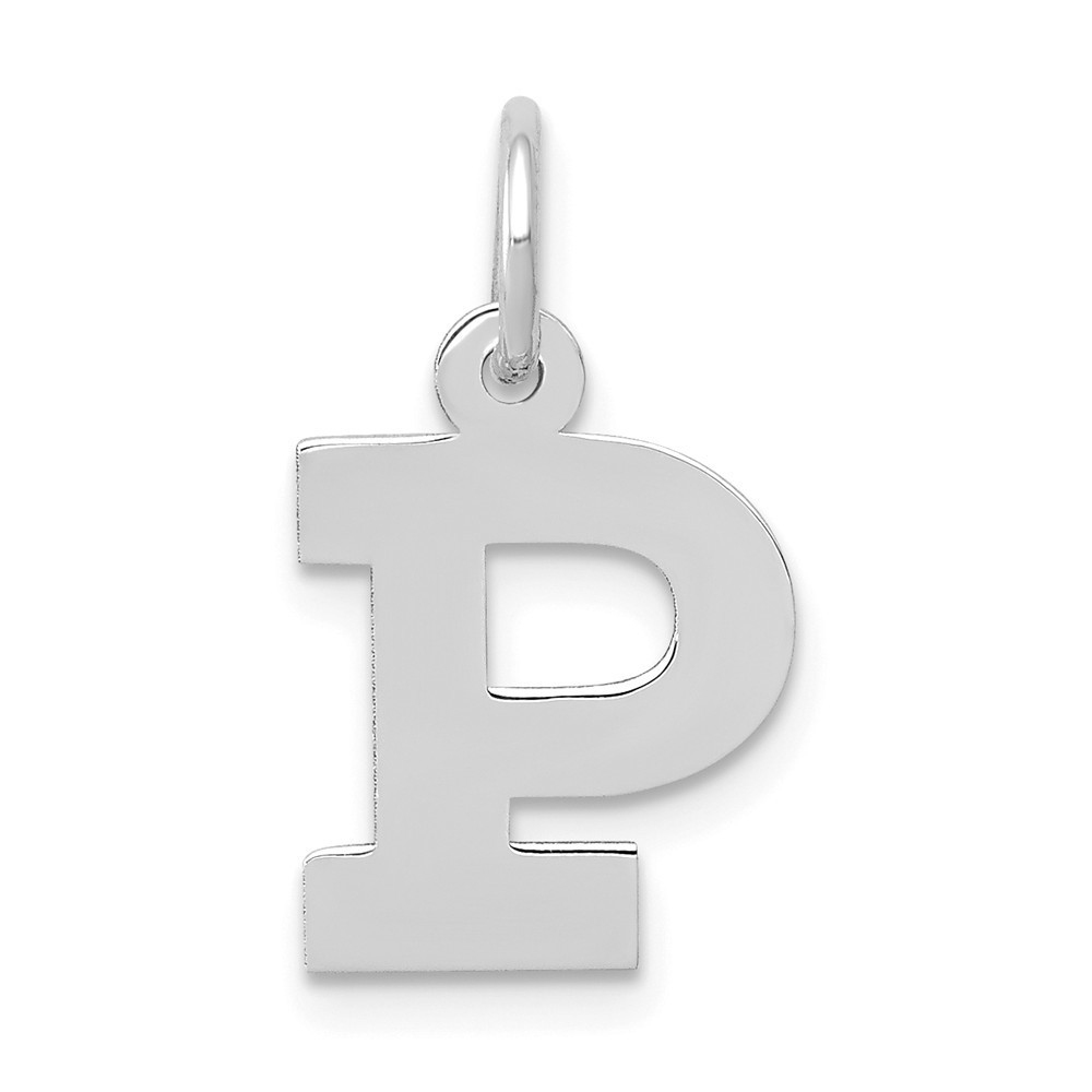14K White Gold Small Block Initial Letter P Charm Pendant - (B11-976)